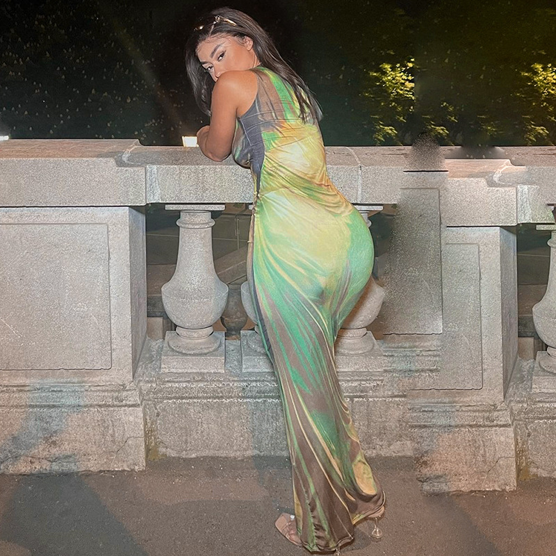 Green Abstract Midaxi Dress