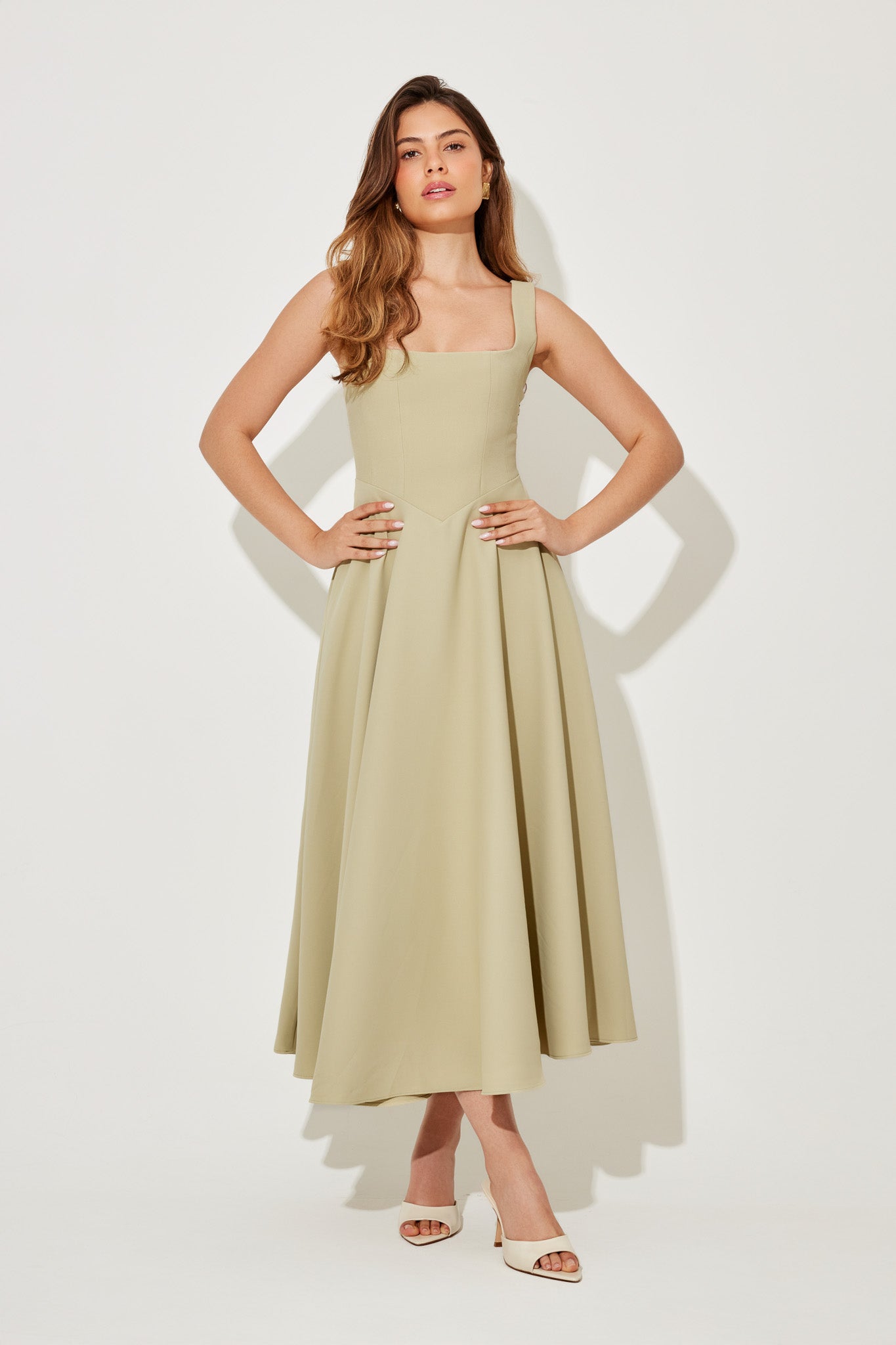 The Ultimate High Waist Square Neck Midi Dress