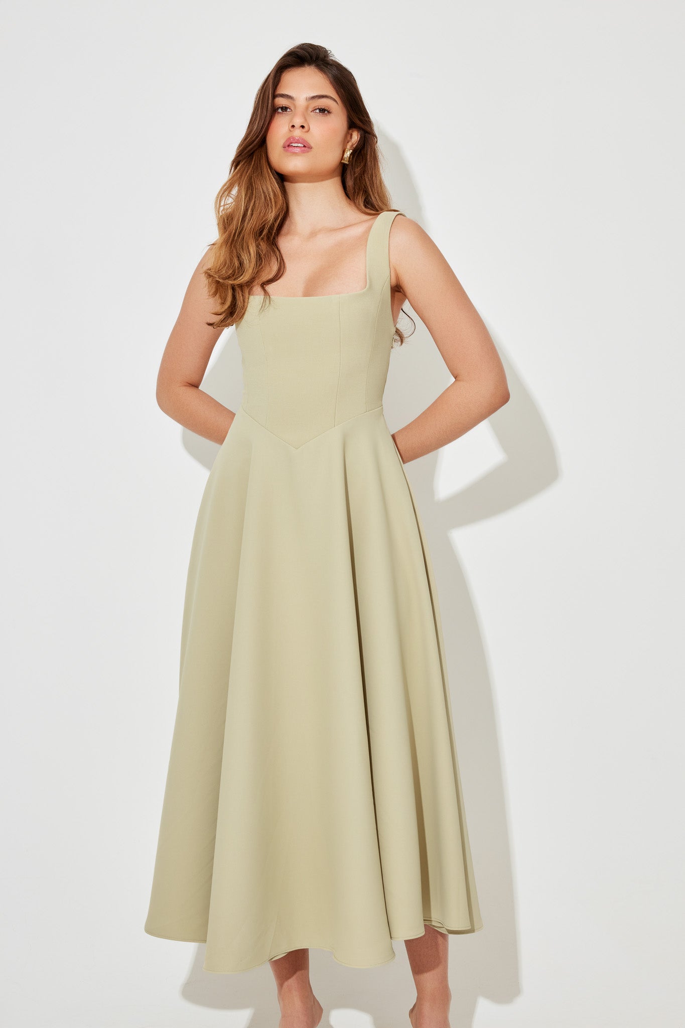 The Ultimate High Waist Square Neck Midi Dress