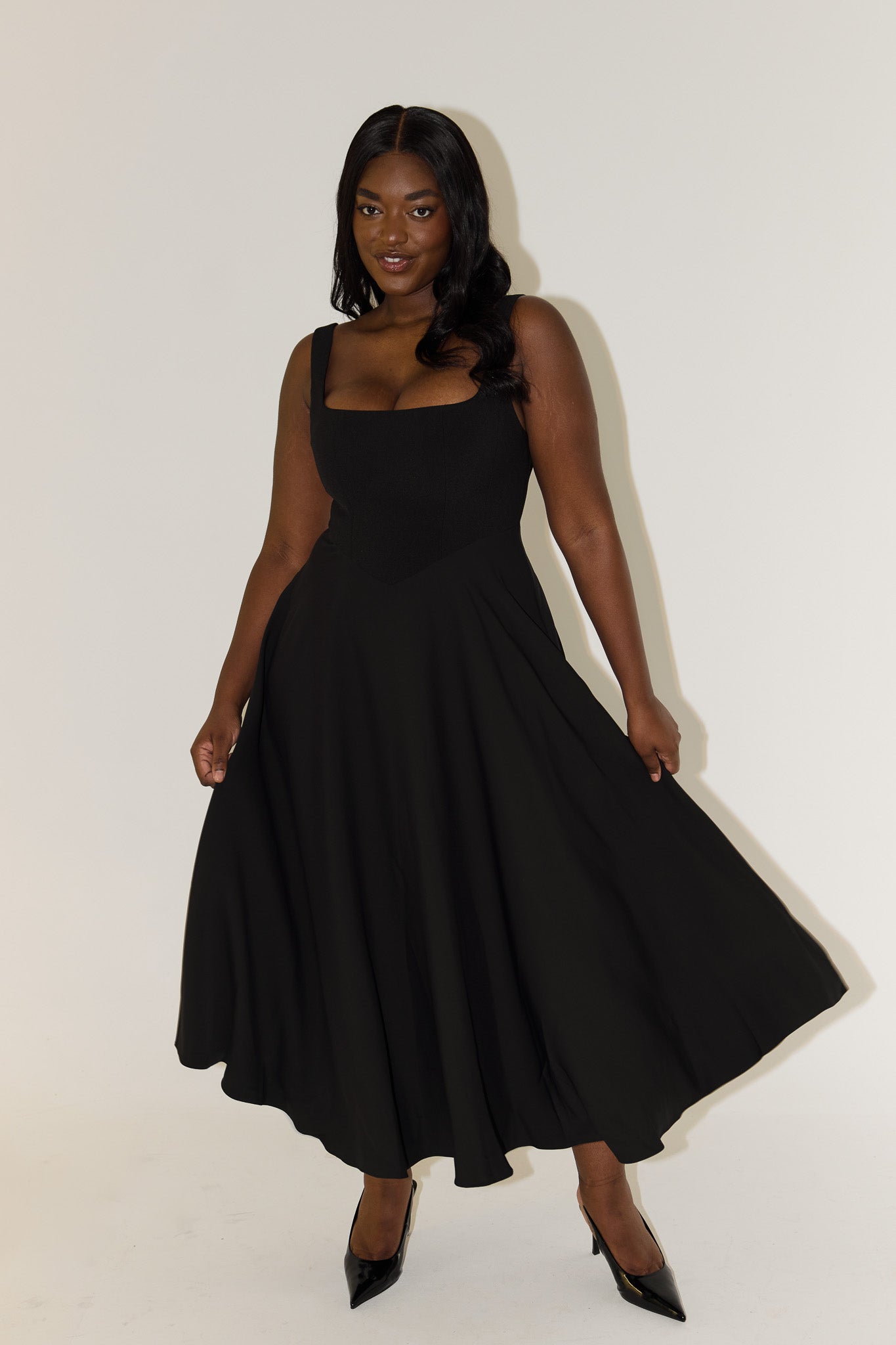 The Ultimate High Waist Square Neck Midi Dress