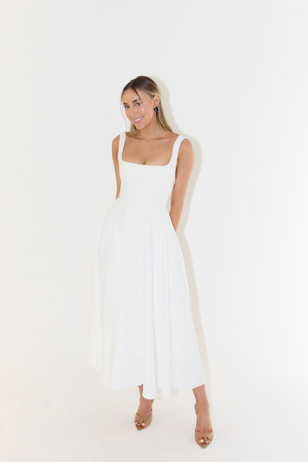 The Ultimate High Waist Square Neck Midi Dress
