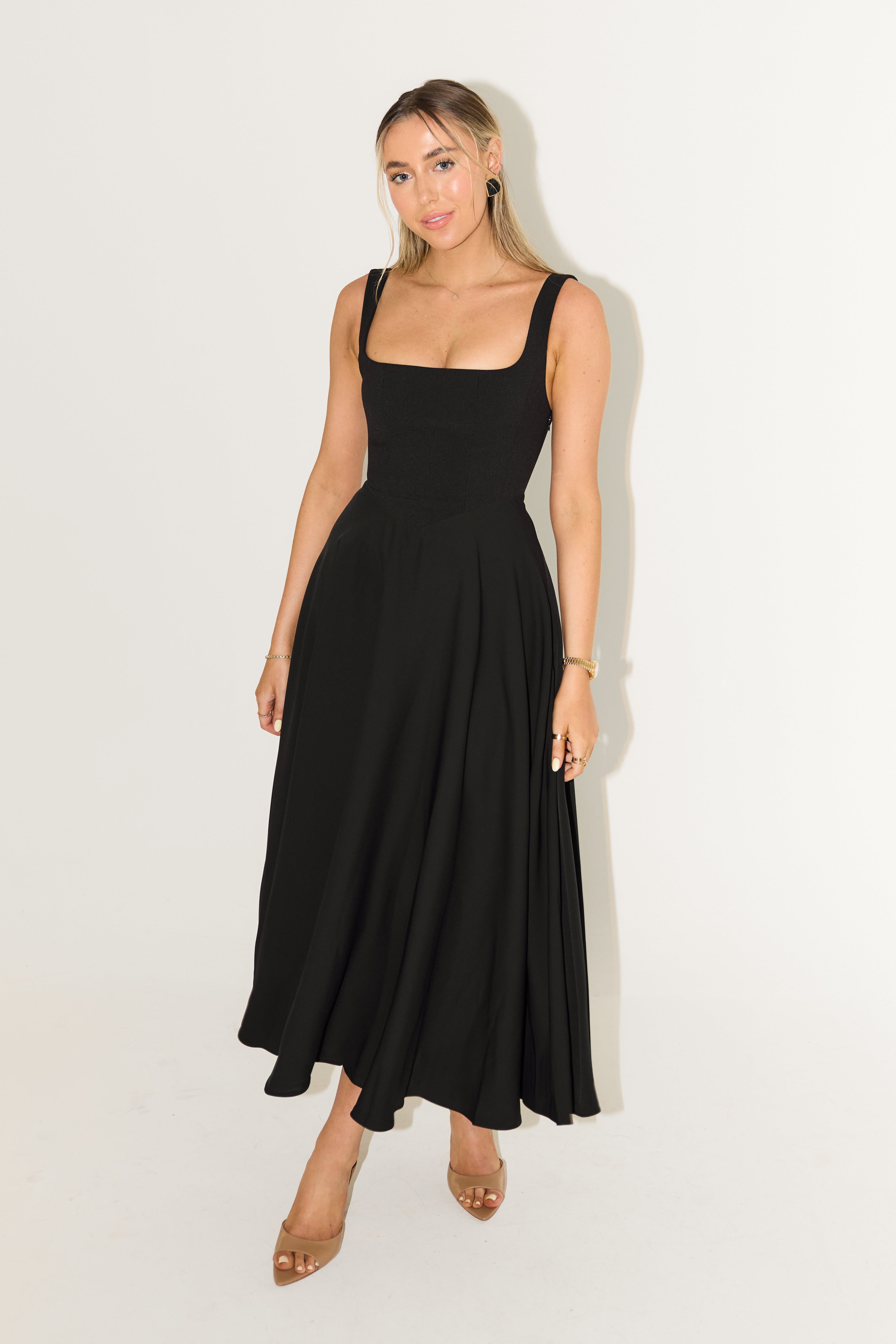 The Ultimate High Waist Square Neck Midi Dress