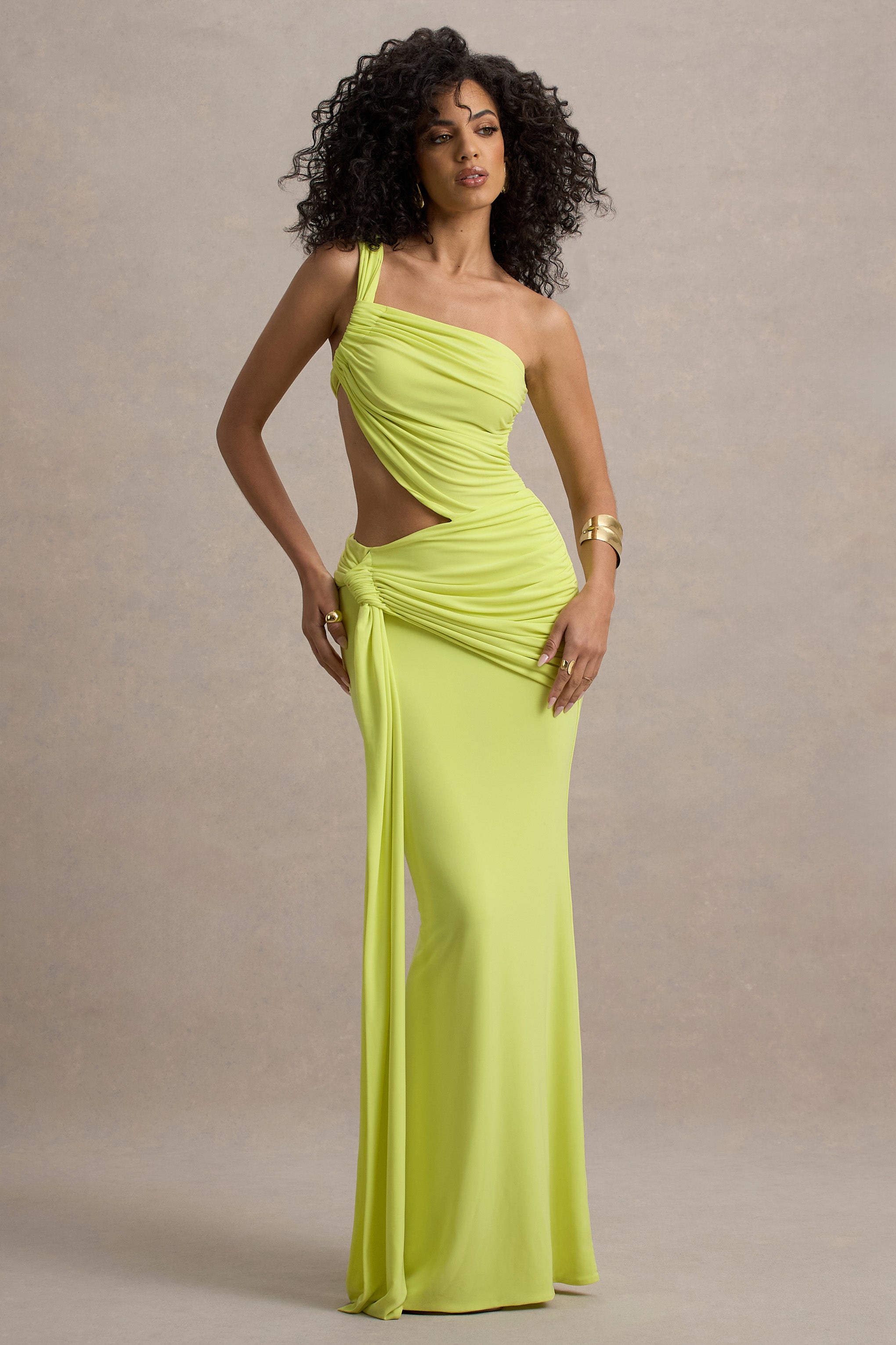 Giovanna | Lime Green Asymmetric Maxi Dress