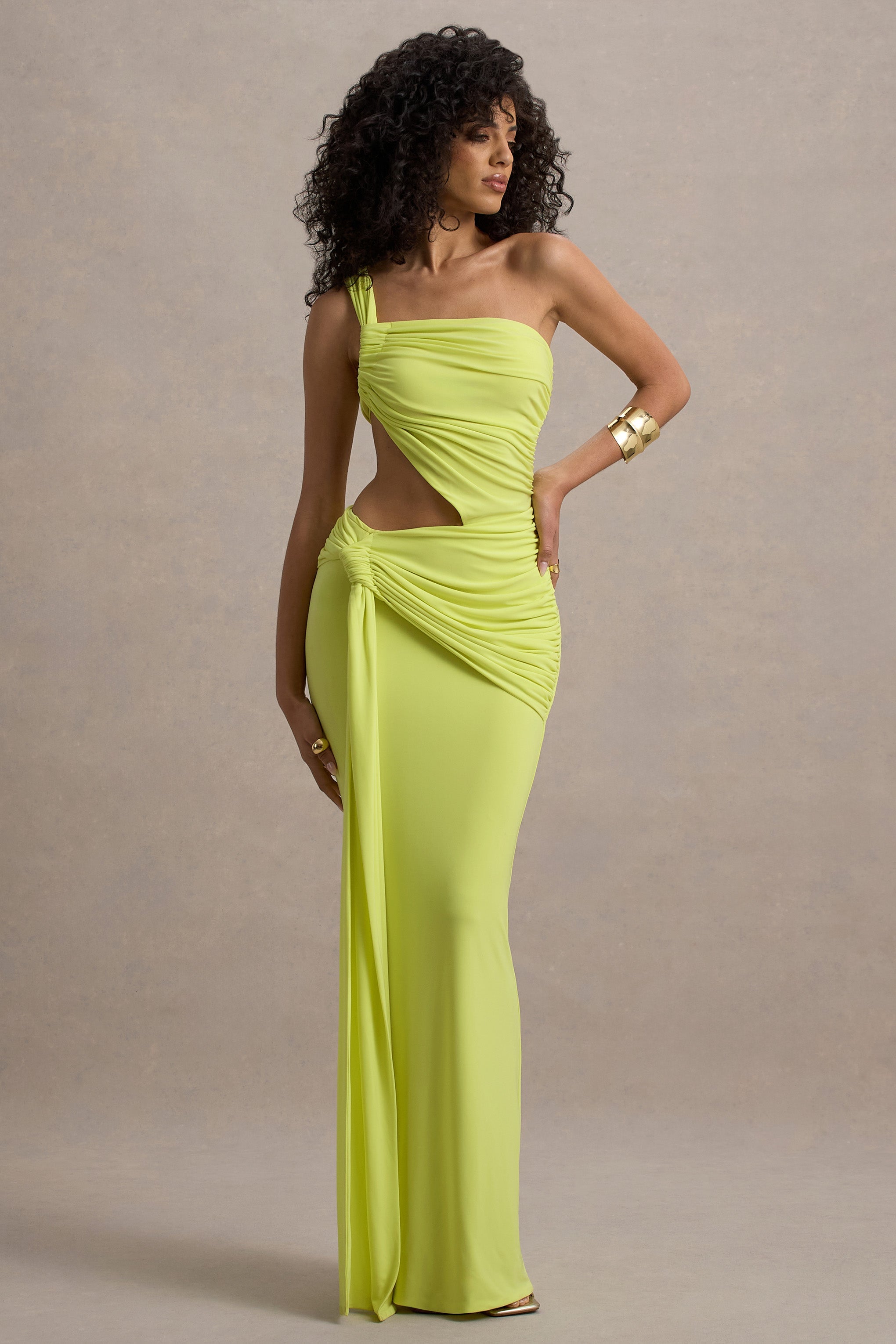 Giovanna | Lime Green Asymmetric Maxi Dress