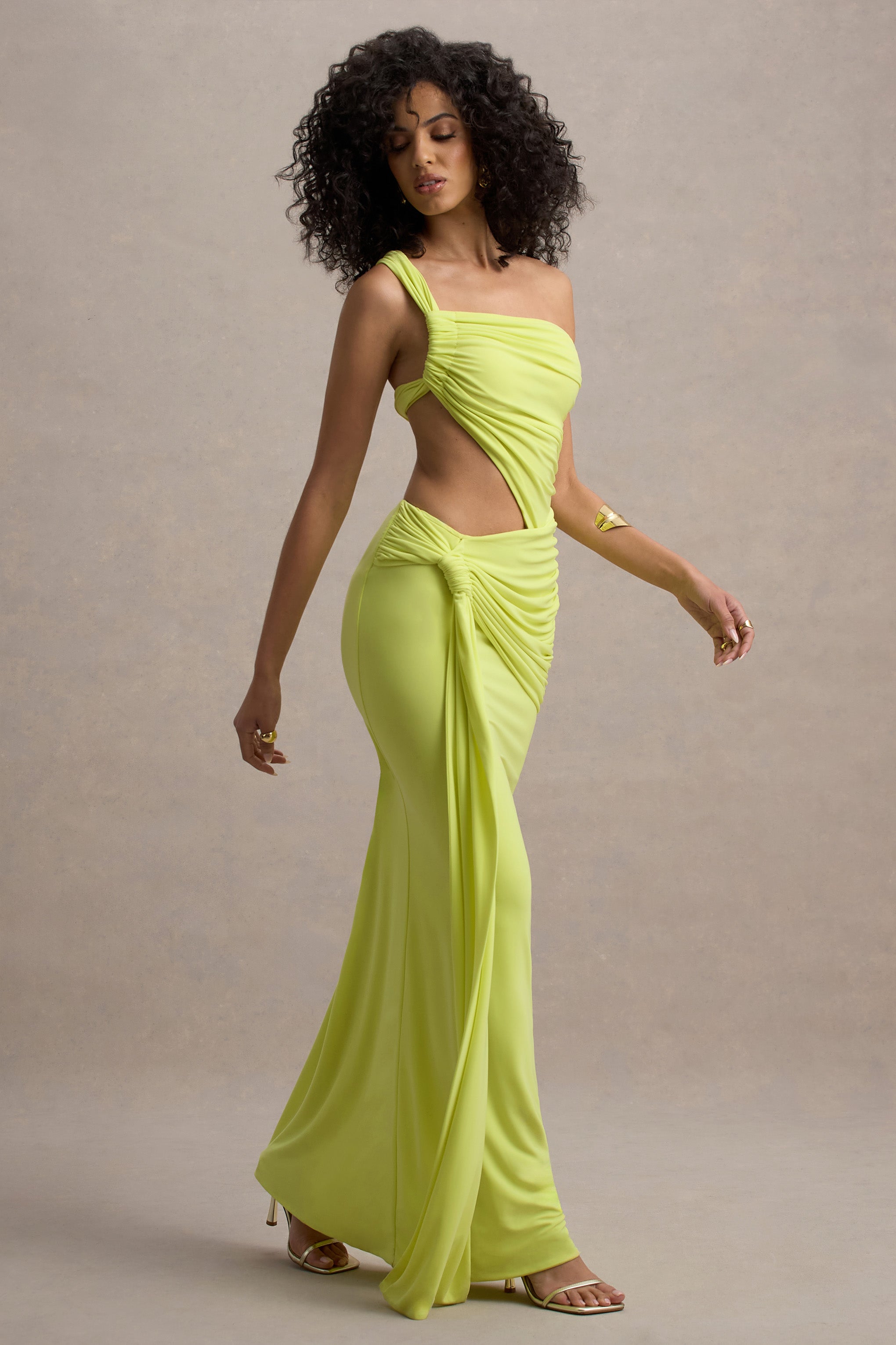 Giovanna | Lime Green Asymmetric Maxi Dress